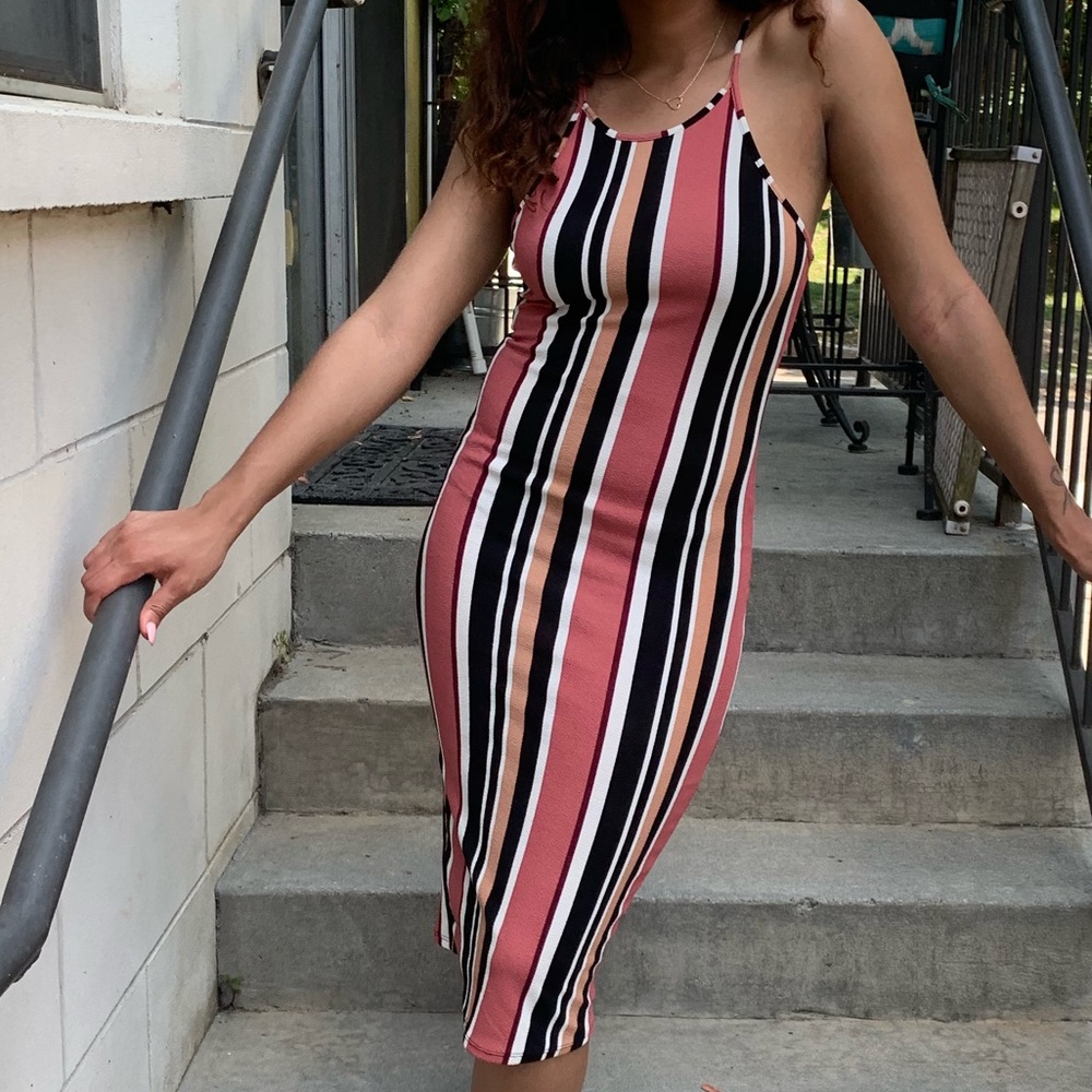 Striped multi color midi dress